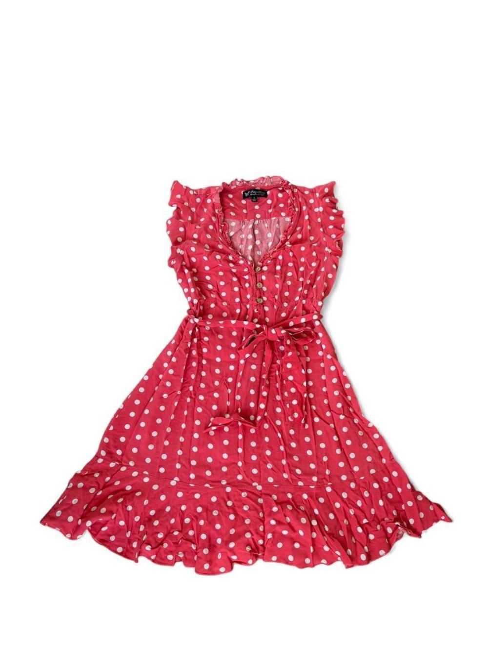 Polka Dot Ruffle Tie-Waist Mini Dress in Pink